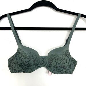 Victoria’s Secret Lined Demi Bra Body By Victoria 34A Olive Green Lace